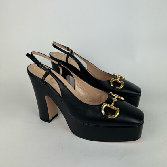 Gucci Horsebit Baby Platform Slingback Black Pumps Heels Size 40 - Picture 4 of 12